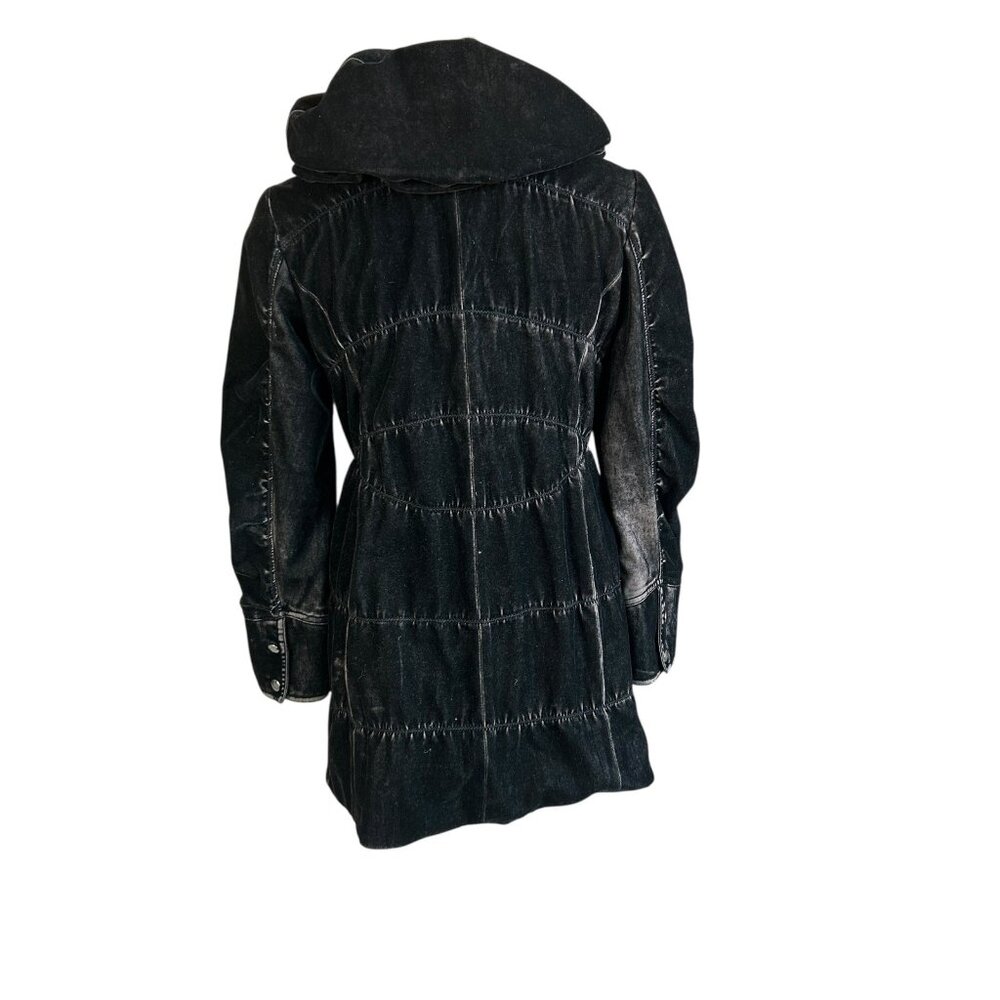 Gallery Black Distressed Velvet Puffer Jacket Grunge Boho Vibes Size Medium P - Picture 14 of 14